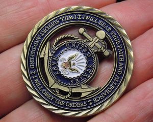 Blue Enamel USN U.S. Navy Core Value Challenge Coin Antique Brons Geplated Metal Craft Souvenir Medaille