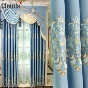 Rideau brodé de style européen bleu fini rideau occultant personnalisé pour salon salle à manger chambre 210712