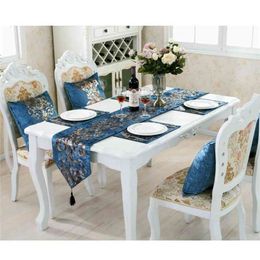 Camino de mesa de estilo europeo azul camino de mesa boda decoración s accesorios para el hogar 210709