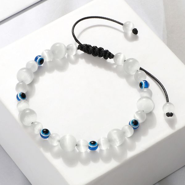 Bleu mauvais œil perlé Bracelets naturel oeil de chat pierre 6 8mm opale hommes Bracelets réglable femmes Bracelet chanceux Yoga bijoux cadeaux