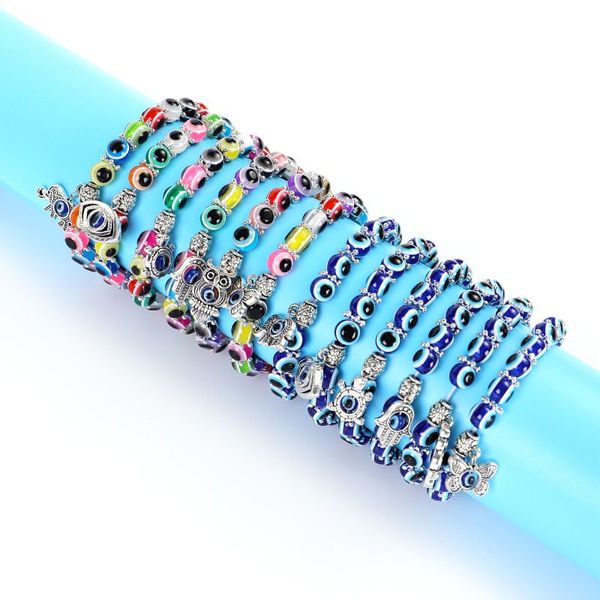 Bracciale blu malocchio Occhi di tacchino Resine da donna fatte a mano Perline Elefante Tartaruga Charms Braccialetti elastici Gioielli