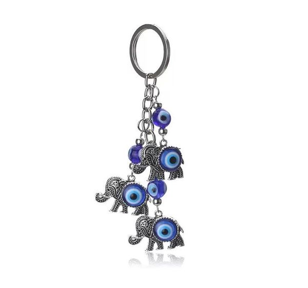 Bleu mauvais œil breloques porte-clés éléphant pendentif porte-clés alliage gland voiture porte-clés bijoux de mode pour les cadeaux de Promotion