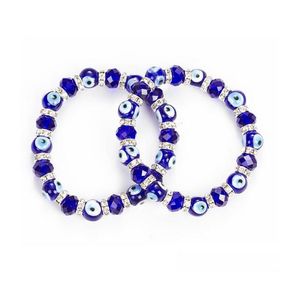 Blu Evil Eye Eye Crystal Fili di perline Braccialetti elastici Braccialetti fatti a mano perle per le perle dei braccialetti Regali di Natale per le donne Drop OTCFQ