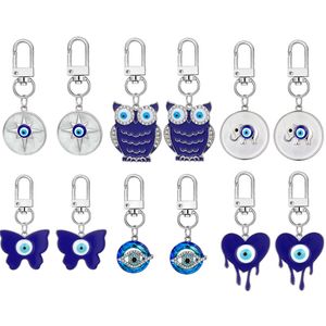 Porte-clés en forme d'éléphant bleu, mauvais œil, cœur Animal, papillon, pendentif hibou en cristal, breloques, cadeau