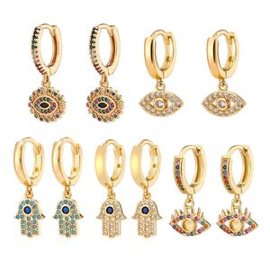 Blauwe Boze Oog Oorringen Fashion Design 18K Verguld Dames Zirkonia Fatima Hamsa Hand Hanger Turkse Strass Devil295O