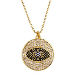Collier Blue Evil Eye Designer Round Iced Out Pendant Jewelry Crystal Diamond Silver Gold plaqué Zircon Choker Collier Femme Bir230W
