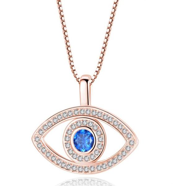 Collier pendentif bleu mauvais œil cristal de luxe CZ collier clavicule argent Rose or bijoux troisième oeil Zircon collier mode Birt8495978