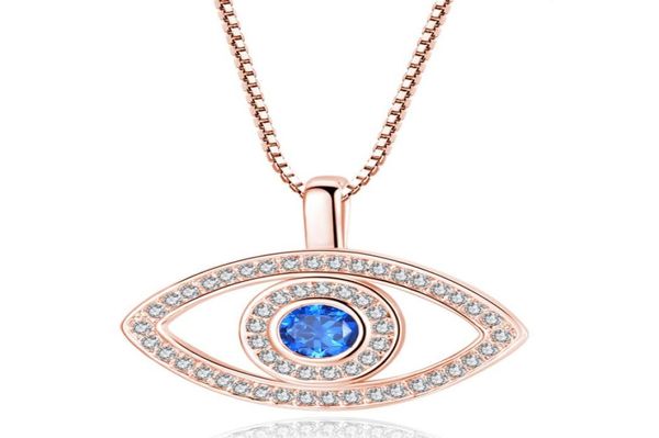 Collier pendentif bleu mauvais œil cristal de luxe CZ collier clavicule argent Rose or bijoux troisième oeil Zircon collier mode Birt1396164