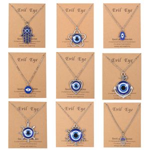 Blauwe boze ogen kettingen mode Turkse geluk ronde palm waterdruppel blauwe oog ketting voor vriend sieraden kaart cadeau