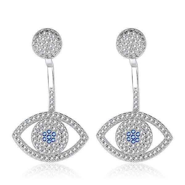 Boucles d'oreilles à tige avec yeux maléfiques bleus pour femmes et filles, design tendance, strass en cristal, pendentifs en laiton glacé, or rose, argent, bijoux cadeaux de fête de mariage