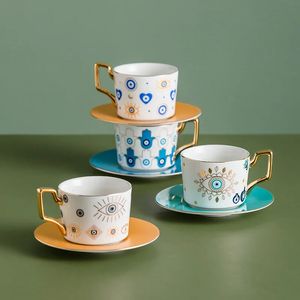 Blue Eye Ceramic Coffee Cup European Fashion Dish Set Home Afternoon Tea Cup Tea Cups and Saucer Sets Coffee 240420