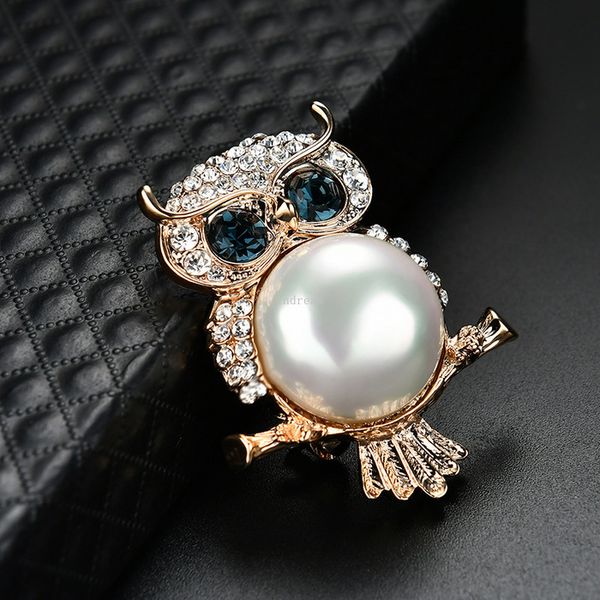 Broche de búho de cristal de ojo azul, broche de búho de diamante dorado, ramillete de pasador de pecho para mujeres y hombres, joyería de moda Will y Sandy