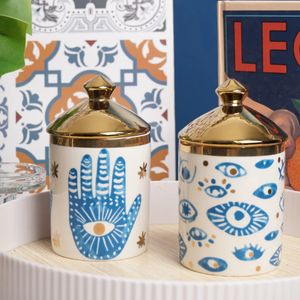 Yeux bleus Hamsa main créative pot de rangement en céramique tasse à café plateau à bijoux bougie tasse décoration de la maison assiette vaisselle 240113