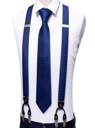 Blue Fashion Dot ajusté Shek Shek Shek Spenders Set Neck Tie pour hommes Party Mariage Yshape 6 Clip Barrywang4565119