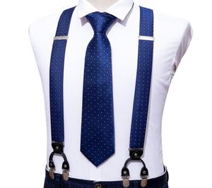 Ensemble de bretelles en soie YBack réglables à pois bleu, cravate de cou pour hommes, fête de mariage, forme Y, 6 bretelles à clips BarryWang7127178