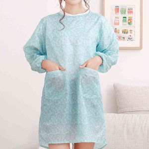 Blue Fashion Home Cuisine Tablier à manches longues Robe adulte Tablier de travail de cuisine imperméable et résistant à l'huile Y220426