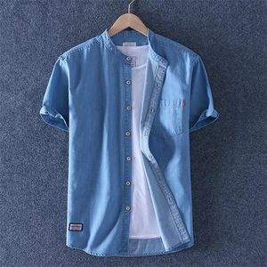 Chemises en lin à manches courtes pour hommes, bleu, mode, couleur unie, Style chinois, luxe, Sport décontracté, Slim Fit, été, 220401