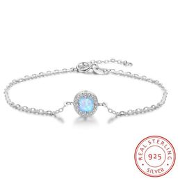Blue Fire Opal Link Chain Joyería de boda 925 Braceletas de plata esterlina Accesorios de pulsera de forma redonda europea Joyería para WO13337395