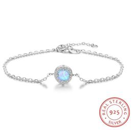 Blue Fire Opal Link Chain Joyería de boda 925 Braceletas de plata esterlina Accesorios de pulsera de forma redonda europea Joyería para WO3662427