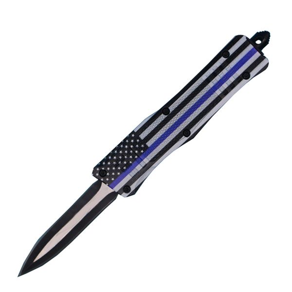 Drapeau bleu 7 pouces 616 Mini couteau tactique automatique 440C lame bicolore noire poignée en alliage zn-al EDC couteaux de poche couteaux cadeaux