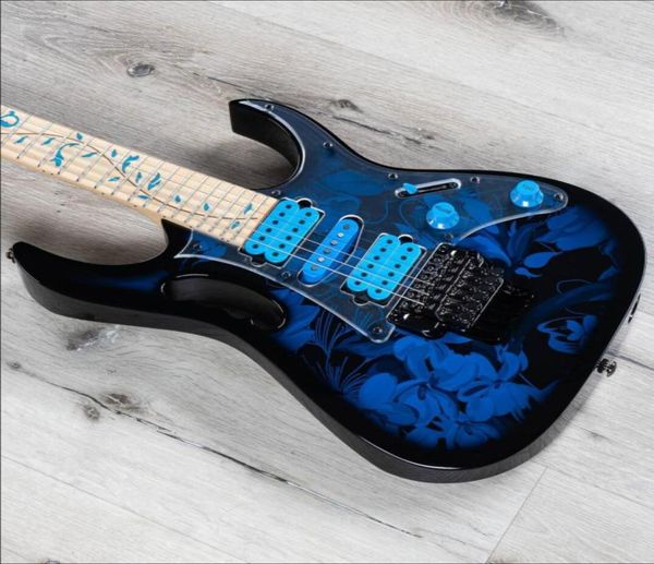 Blue Floral Match Fleur Guitare électrique Jem77p Stevevai Premium 5 Pieds Neck Tree of Life Inclay Floyd Rose Tremolo Bridge Whamm3859988