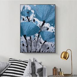 Blauwe bloem Abstracte kunst decoratie schilderij voor woonkamer moderne canvas muur kunstafdrukken en posters Home Decor
