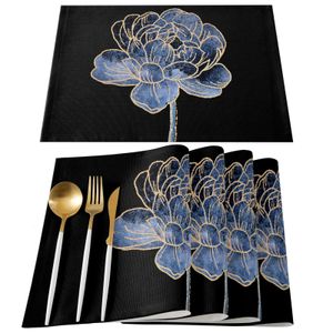 Napperon d'art abstrait à fleurs bleues, décor de fête de mariage, tapis de Table en lin, accessoires de cuisine, serviette 231225