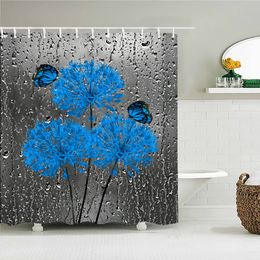 Blue Flower Shower Gordijnen 3D Gedrukte Sunflower Waterdicht Polyester Badgordijn Home Decor Badkamer Accessor Curtains