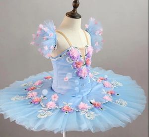 Flores azules Tutús de ballet para adultos Niños Niñas Ballet Tutu Bailarina Vestido Clásico Pancake Tutu Baile Traje Vestido 240304