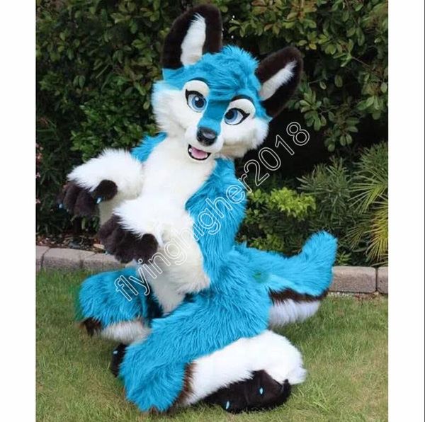 Blue Fox Dog Husky Wolf Costume de mascotte Taille adulte Dessin animé Thème personnage Carnaval Unisexe Robe de Noël Fantaisie Performance Robe de soirée