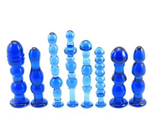 Blauw glas anale plug buttplug set anale glas dildo vagina plug dilatador anale kralen prostata massage sex speelgoed voor vrouwen mannen y181107711786