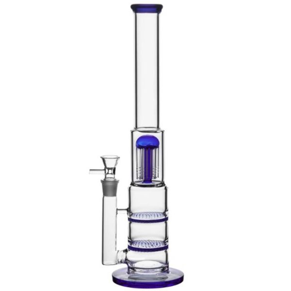 Blue Glass Bong Hookahs Tubería de agua Double Honeycomb 17 