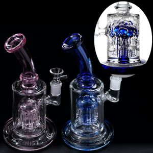 Bleu rose bras arbre Perc verre Bongs barboteur narguilés recycleur Dab plates-formes conduites d'eau avec 14 mm Joint accessoires pour fumer