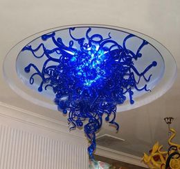 Blauw glas plafondverlichting stijl handgeblazen murano glas hoge plafond kroonluchter kunst ontwerp plafondlichten armaturen met led-bollen