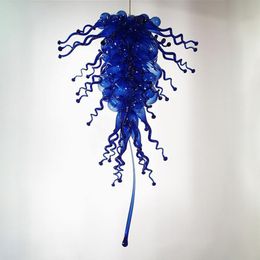 Blauwe glazen kroonluchter lamp led hand geblazen glazen bubbels en wendingen hanglampen huis decoratie woonkamer glans 48 of 54 inch