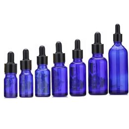 Bouteilles de pipette de réactif liquide en verre bleu compte-gouttes aromathérapie 5 ml-100 ml huiles essentielles bouteilles de parfum en gros gratuit DHL Ntula