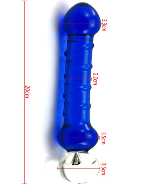 Consoladores de pene de vidrio azul, cuentas anales, tapón anal para masturbación femenina, juguetes sexuales eróticos para ano, productos para adultos para mujer - 20*3,5 cm 17905