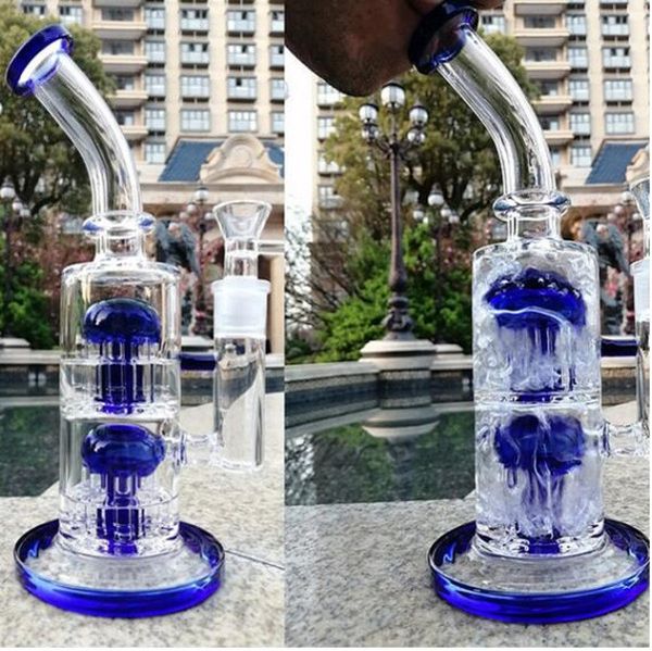 Tuyaux en verre bleu Dab Rig Narguilés Système Super Reflux Plates-formes pétrolières Fumée Bongs d'eau avec bol transparent 14mm