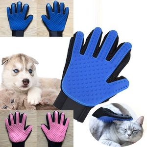 Blauwe handschoen voor katten reinigingsborstel vinger siliconen handschoen voor dier kat Haar