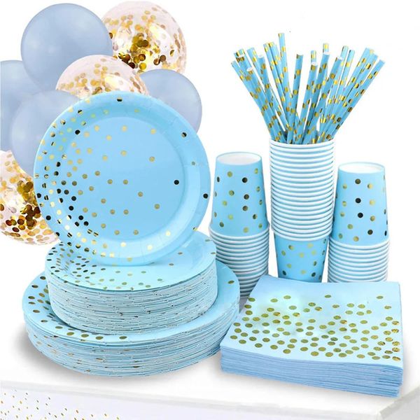 Blue Gold Dot Party Supplies Dilaignable Dilaignant Plaque en papier Plaque de serviette Nappeur Cup pour anniversaire Décoration de fête de mariage 231220