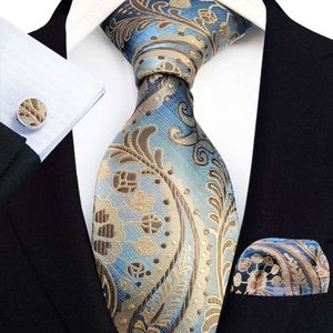 Cravate floral en or bleu pour hommes luxe 8 cm de large en soie marin lies affaires de poche carrée de boucles de manchette
