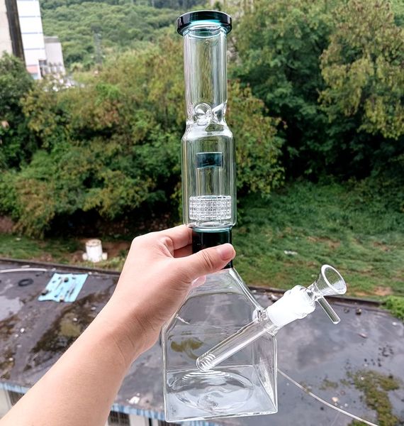 Bleu Vert Cubique Verre Eau Bong Narguilés Huile Dab Rigs Pipes Avec Pneu Percolateur Shisha