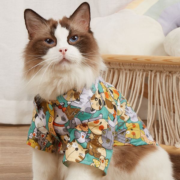 wholesale diseñador azul verde Disfraces de gato ropa para perros cachorro Suministros de ropa de moda lindo Animal ropa para mascotas verano nueva camisa de gato Punk boy girls