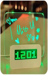 Réveil numérique Fluorescent LED bleu vert, électronique avec panneau de messages, Hub USB 4 ports pour 8725345