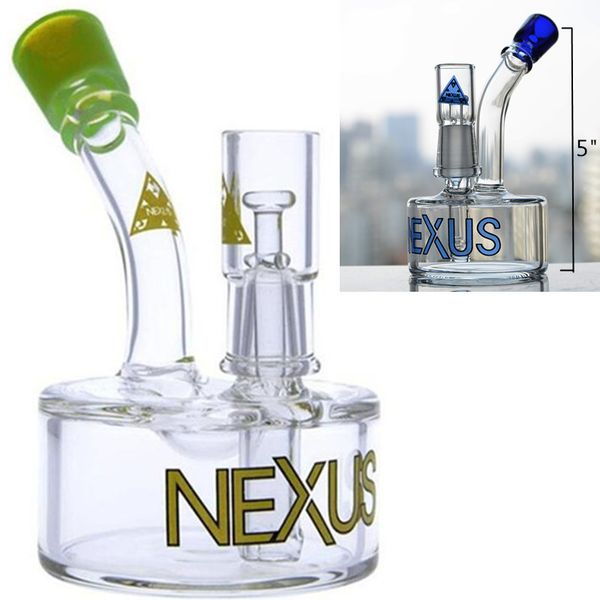 Azul / verde Hookah Nexus Solid Mini Dab Rigs downstem Recycler Oil Rigs Bongs Tubos de agua de vidrio con junta de 14 mm