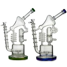 Blauwgroene Recyler Bubbler Mobius Hookahs 14 "Vrouwelijke Olie DAB Rigs Joint 5" mm Dikke Waterpijp Sidecar Glass Bong met Kom