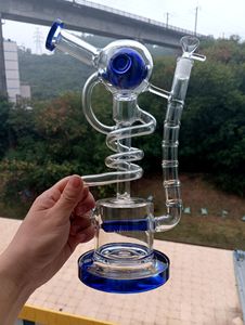 Agua de vidrio espiral azul verde Hookahas de bong con diseño redondo de bolas redondas Colorido quemador de aceite Dab Rig Bubbler