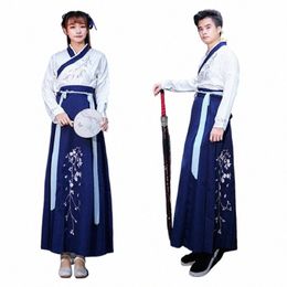 Bleu Hanfu Costume de danse classique Chanteurs Stage Wear Couple Oriental Folk Outfit Chinois National Performance Vêtements DC2598 d5TC #