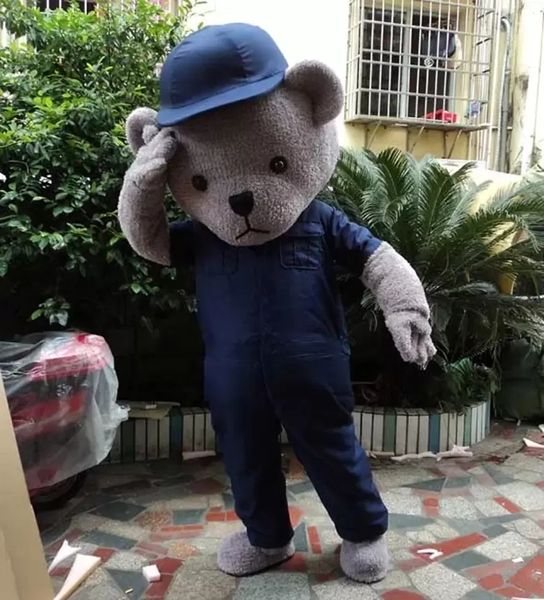 Blue Hat Teddy Bear Tronsumos de la mascota Fancy Fancy Fiesta Vestido de dibujos animados Personaje de dibujos animados Traje Traje Adultos Tamaño Carnaval Pascua Publicidad Temas Ropa