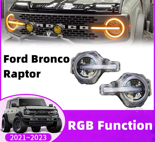 Ampoules de phares bleues pour Ford Bronco Raptor 2021 – 2023, feux de jour LED, feux de route, clignotants dynamiques
